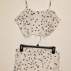 Sexy 2 piece Polka Dot Ruffled Skirt Set